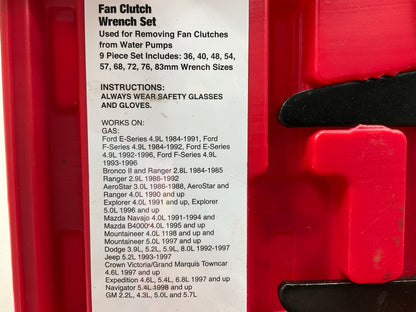 USED #27 OEM Tools 27186 9 Size Fan Clutch Wrench Set Remove From Water Pump