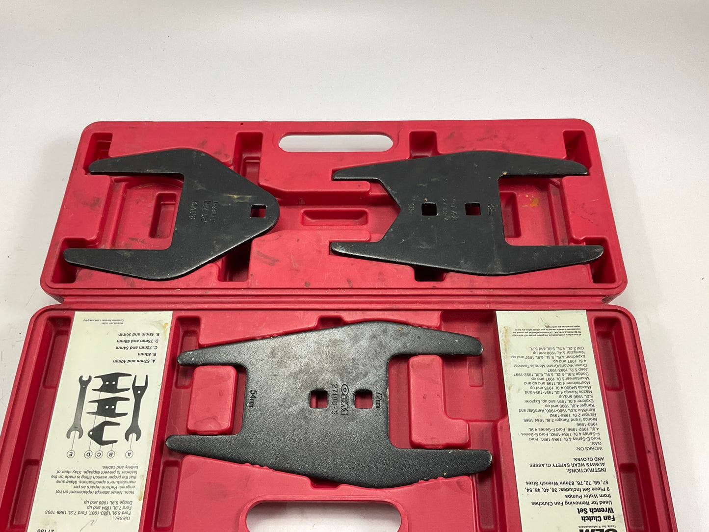 USED #28 OEM Tools 27186 9 Size Fan Clutch Wrench Set Remove From Water Pump