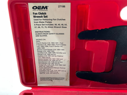 USED #28 OEM Tools 27186 9 Size Fan Clutch Wrench Set Remove From Water Pump