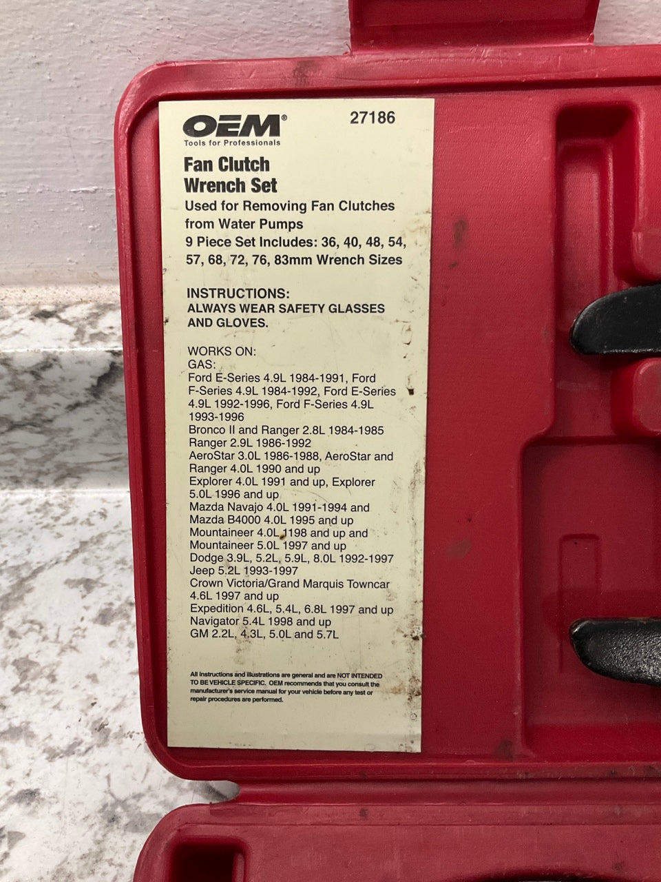 VERY LIGHTLY USED #2 OEM Tools 27186 Fan Clutch 5 PIECE Wrench Set