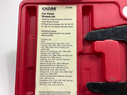 USED #33 OEM Tools 27186 9 Size Fan Clutch Wrench Set Remove From Water Pump