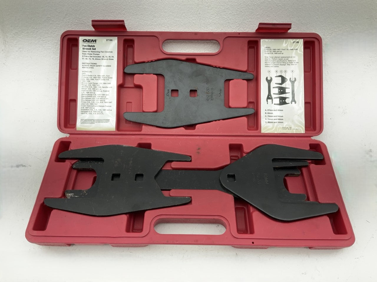 USED 37 OEM Tools 27186 5-PC 9 Size Fan Clutch Wrench Set Remove From Water Pump