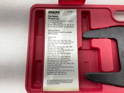 USED 37 OEM Tools 27186 5-PC 9 Size Fan Clutch Wrench Set Remove From Water Pump