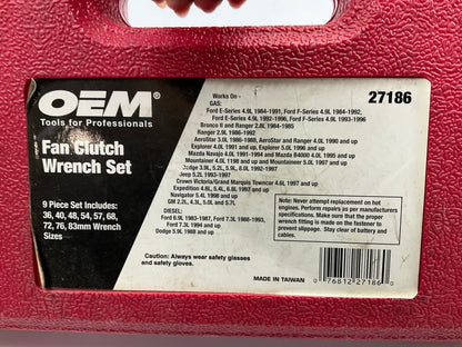 LIGHT USED 38 OEM Tool 27186 9 Size Fan Clutch Wrench Set Remove From Water Pump