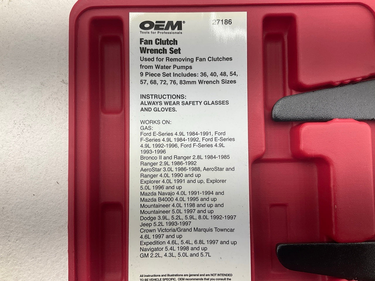USED #40 OEM Tools 27186 9 Size Fan Clutch Wrench Set Remove From Water Pump