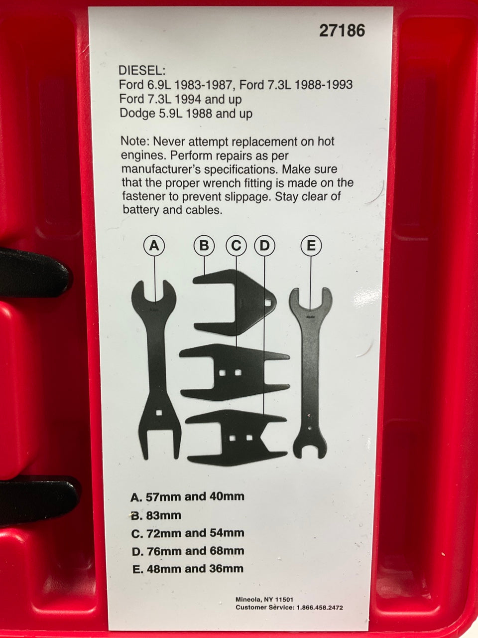 USED #9 OEM Tools 27186 9 Size Fan Clutch Wrench Set Remove From Water Pump