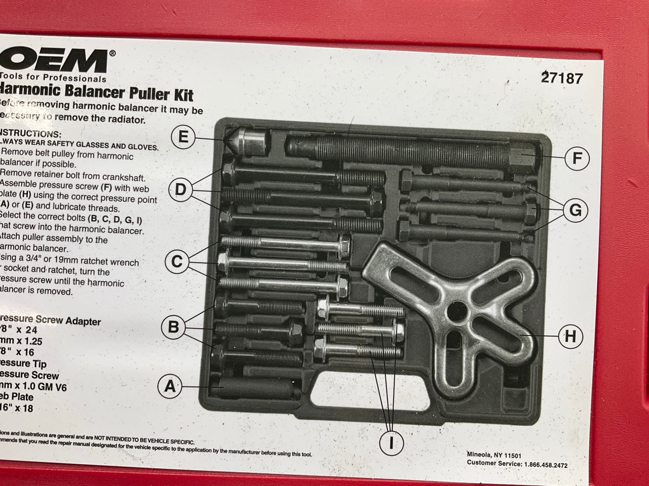 USED #11 - OEM TOOLS 27187 Harmonic Balancer Puller Tool Kit Set