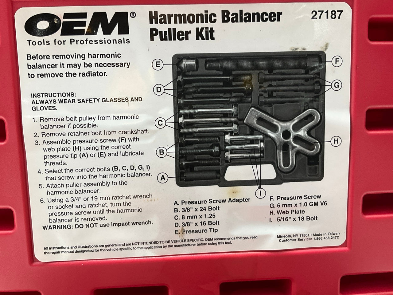 USED #12 - OEM TOOLS 27187 Harmonic Balancer Puller Tool Kit Set