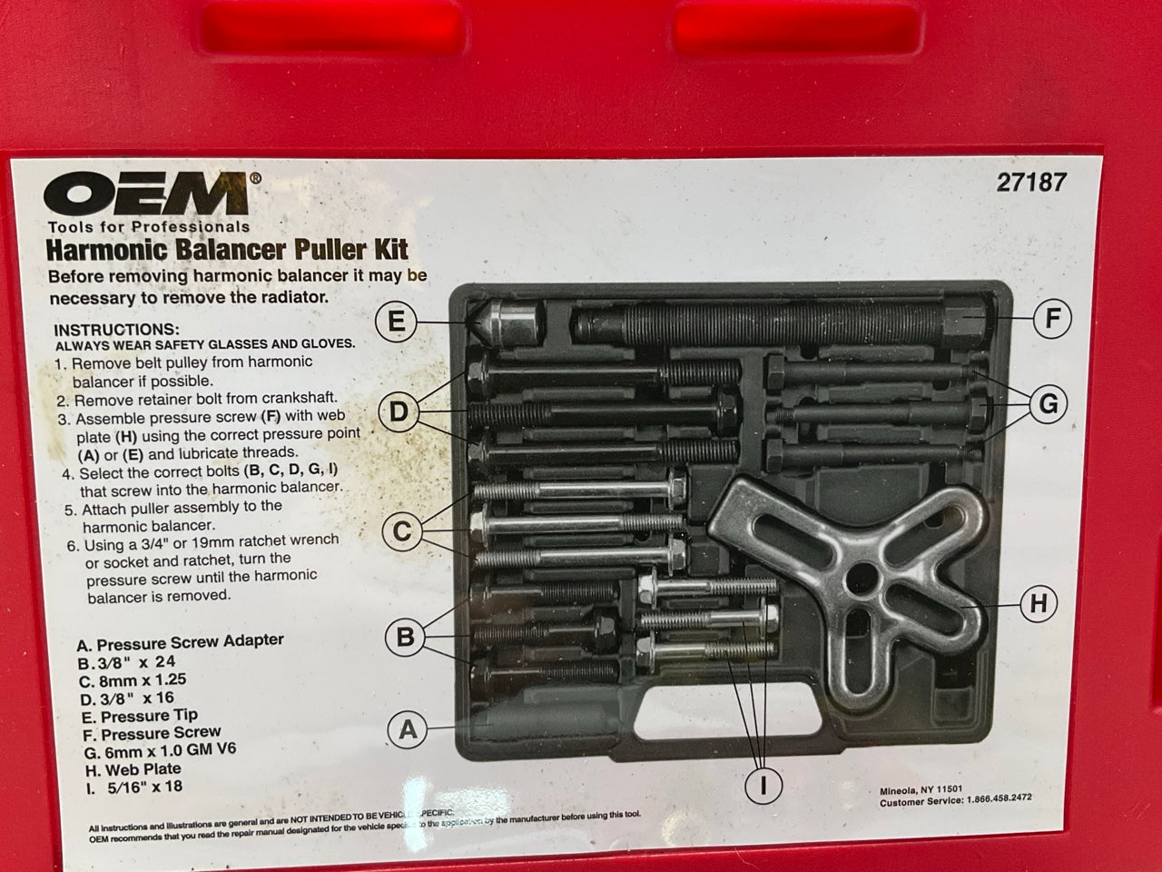 USED #14 - OEM TOOLS 27187 Harmonic Balancer Puller Tool Kit Set