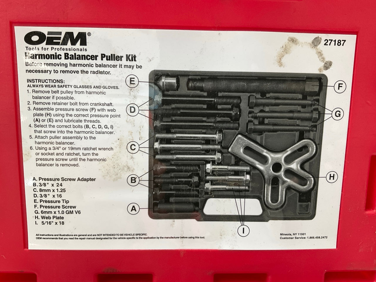 USED #15 - OEM TOOLS 27187 Harmonic Balancer Puller Tool Kit Set