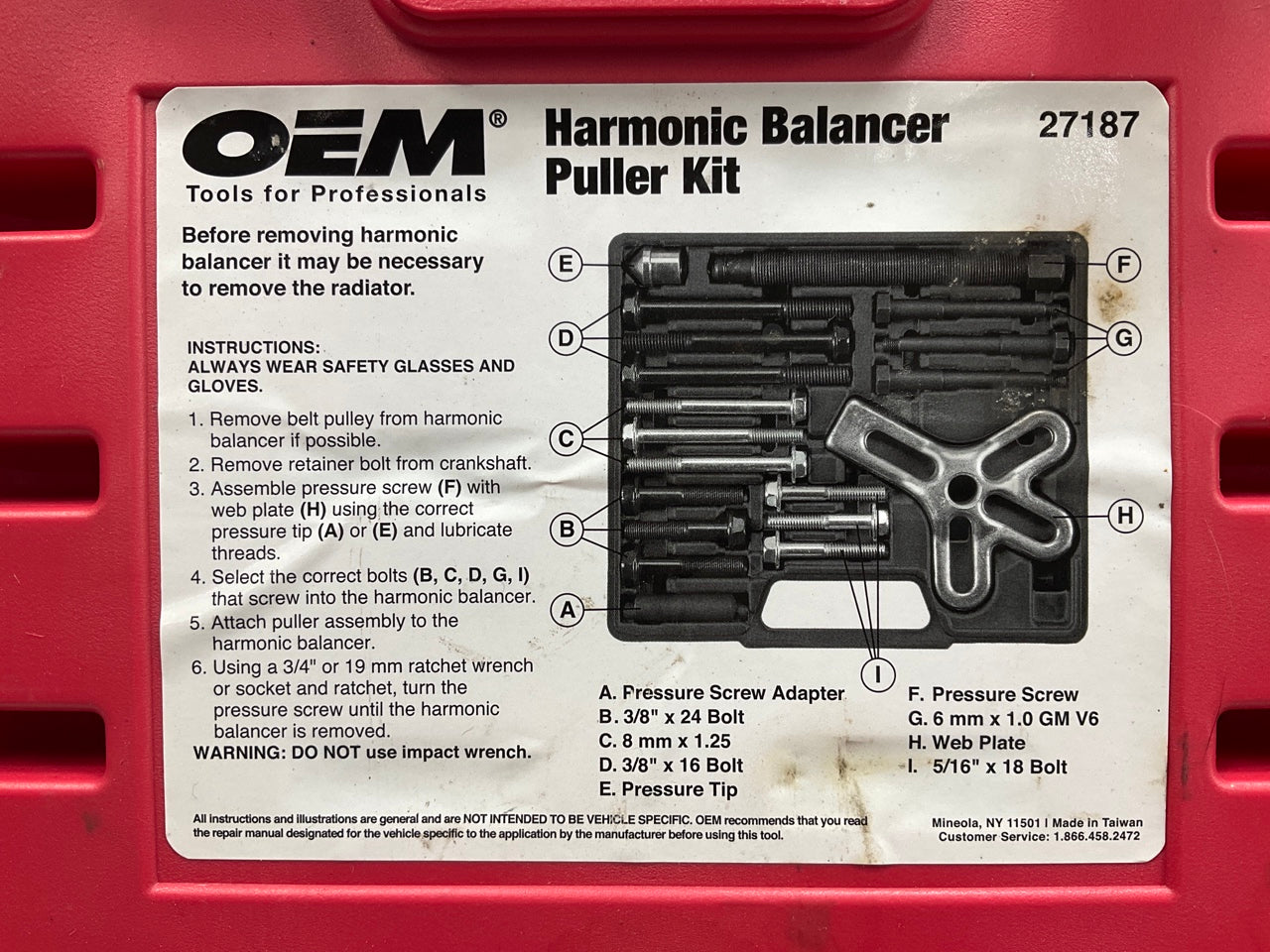 USED #17 - OEM TOOLS 27187 Harmonic Balancer Puller Tool Kit Set