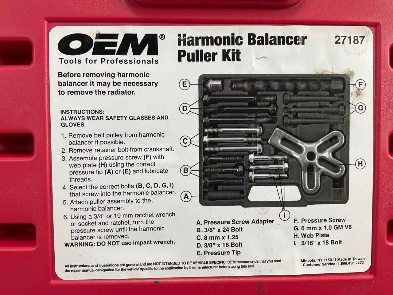 USED Tool #18 - OEM Tools 27187 Harmonic Balancer Puller Tool Kit Set