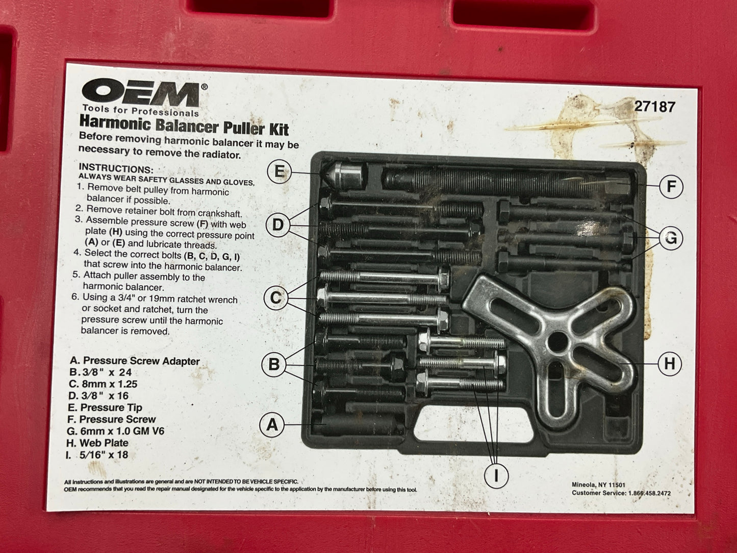 USED #19 - OEM TOOLS 27187 Harmonic Balancer Puller Tool Kit Set