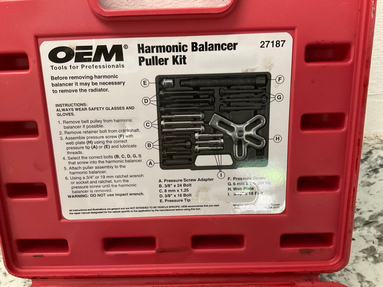 USED #1 - OEM TOOLS 27187 Harmonic Balancer Puller Tool Kit Set