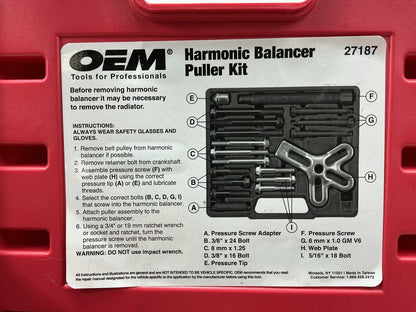 USED #21 - OEM TOOLS 27187 Harmonic Balancer Puller Tool Kit Set