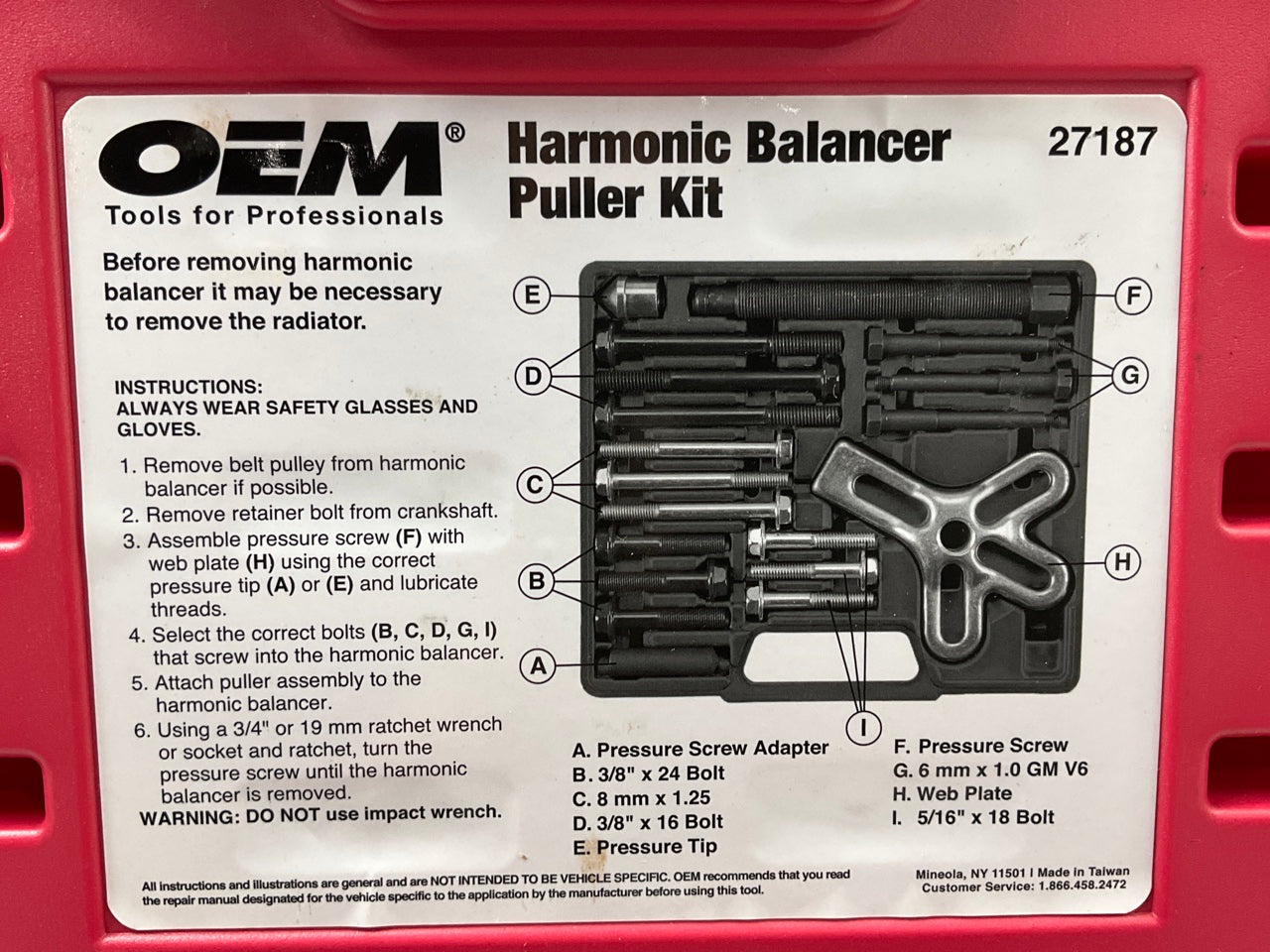 USED Tool # 5 - OEM Tools 27187 Harmonic Balancer Puller Tool Kit Set