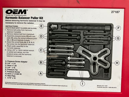 USED #9 - OEM TOOLS 27187 Harmonic Balancer Puller Tool Kit Set