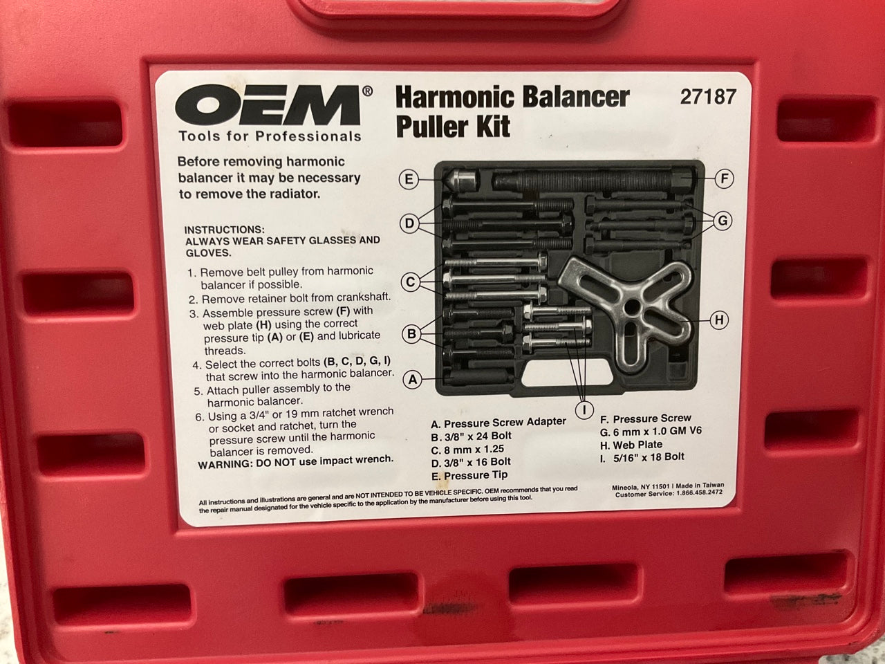 OEM TOOLS 27187 Harmonic Balancer Puller Tool Kit Set