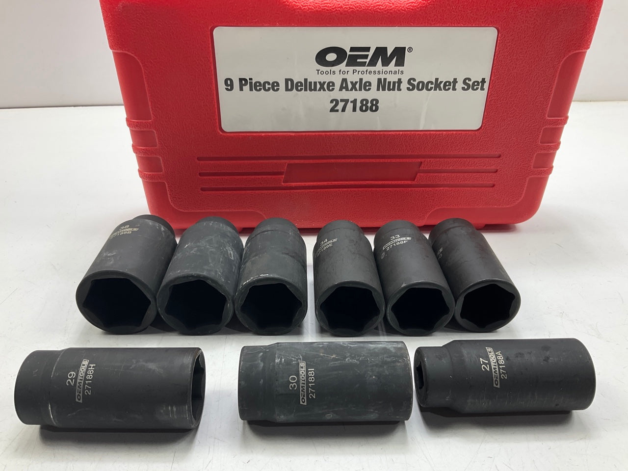 USED #17 OEM Tools 27188 Axle Nut Socket Set - 9 Piece 6 Pt 1/2 Drive Impact