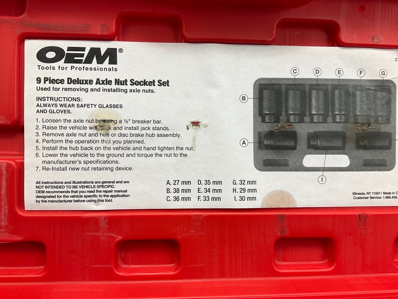 USED #17 OEM Tools 27188 Axle Nut Socket Set - 9 Piece 6 Pt 1/2 Drive Impact