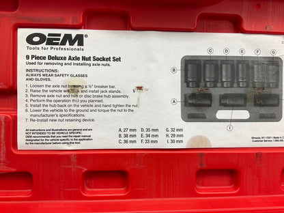 USED #17 OEM Tools 27188 Axle Nut Socket Set - 9 Piece 6 Pt 1/2 Drive Impact