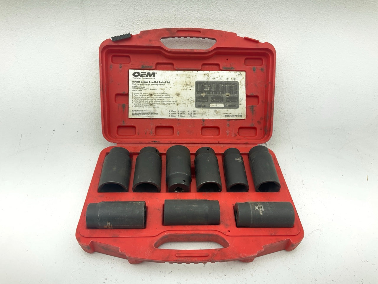 USED 19 OEM Tools 27188 Deluxe Axle Nut Socket Set 9 Piece 6 Pt 1/2 Drive Impact