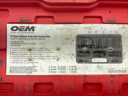 USED 19 OEM Tools 27188 Deluxe Axle Nut Socket Set 9 Piece 6 Pt 1/2 Drive Impact