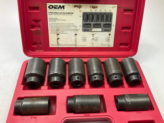 USED #20 OEM Tools 27188 Axle Nut Socket Set - 9 Piece 6 Pt 1/2 Drive Impact