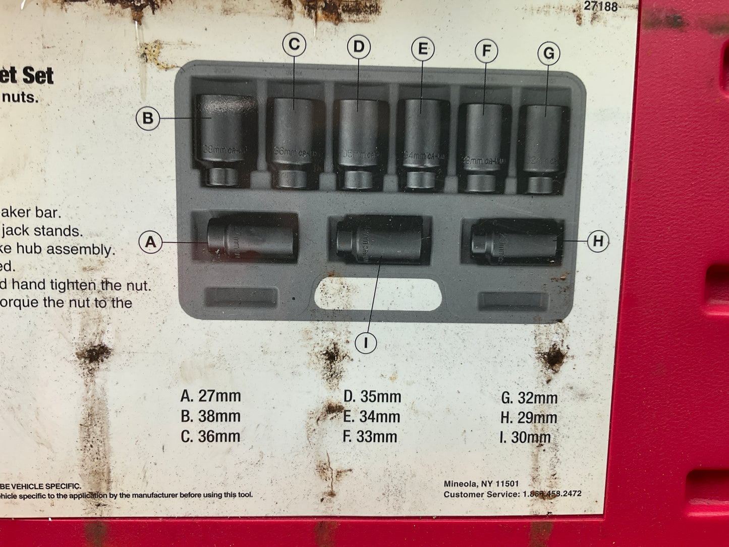 USED #20 OEM Tools 27188 Axle Nut Socket Set - 9 Piece 6 Pt 1/2 Drive Impact