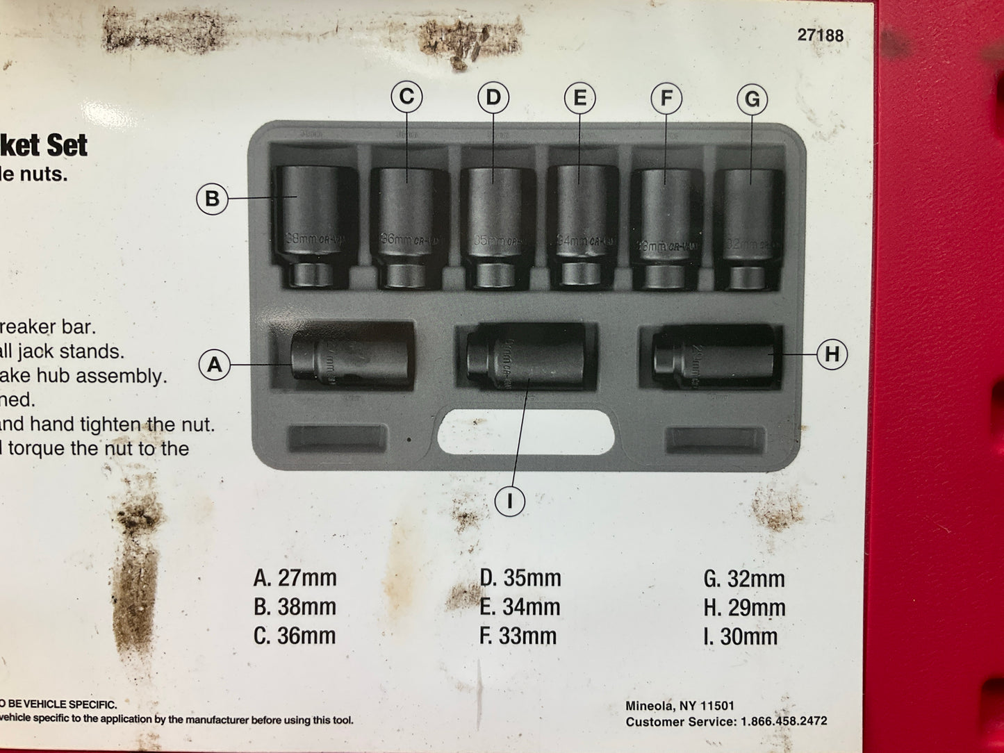 USED #21 OEM Tools 27188 Axle Nut Socket Set - 9 Piece 6 Pt 1/2 Drive Impact