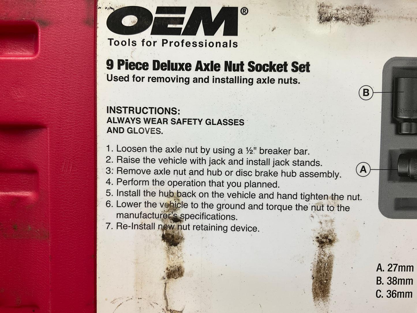 USED #21 OEM Tools 27188 Axle Nut Socket Set - 9 Piece 6 Pt 1/2 Drive Impact