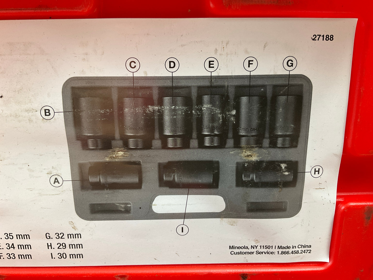 USED #22 OEM Tools 27188 Axle Nut Socket Set - 9 Piece 6 Pt 1/2 Drive Impact