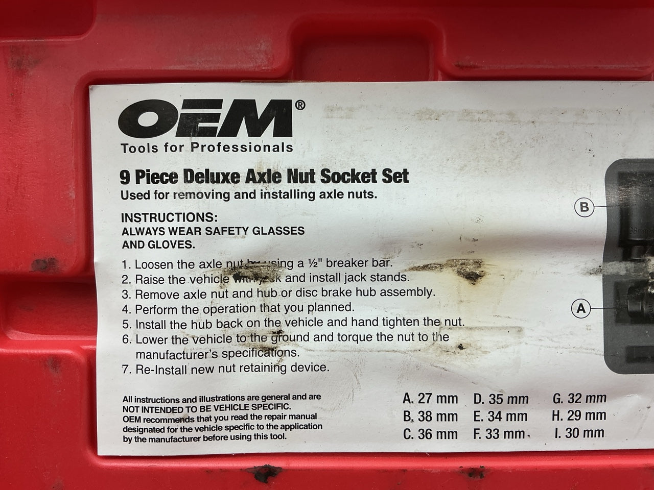 USED #23 OEM Tools 27188 Axle Nut Socket Set - 9 Piece 6 Pt 1/2 Drive Impact