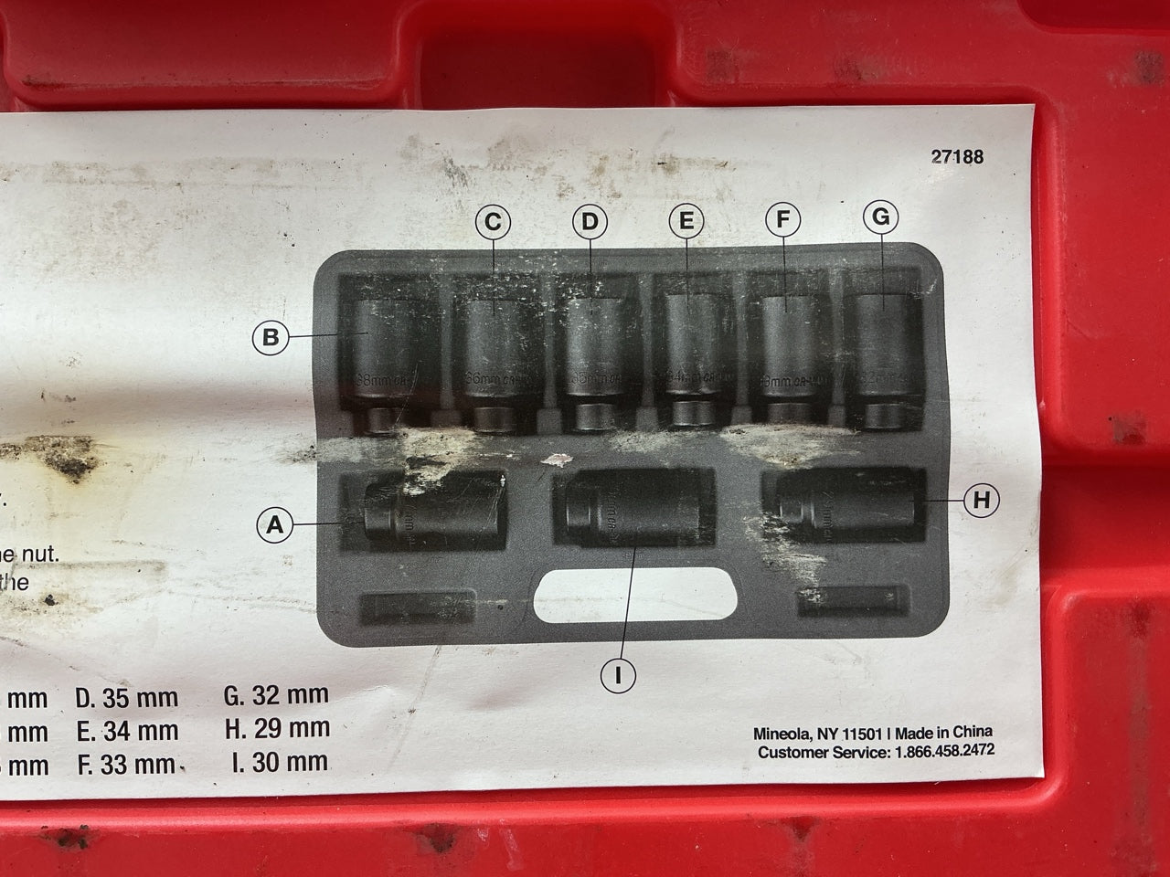 USED #23 OEM Tools 27188 Axle Nut Socket Set - 9 Piece 6 Pt 1/2 Drive Impact