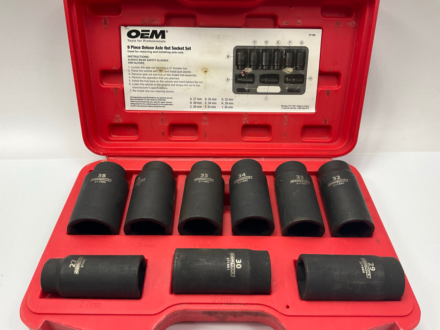 USED #25 - OEM Tools 27188 Axle Nut Socket Set - 9 Piece 6 Pt 1/2'' Drive Impact