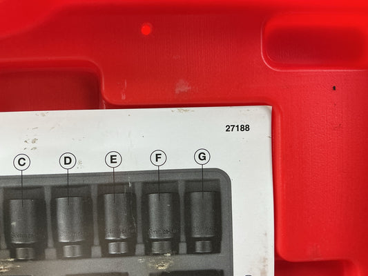 USED #26 OEM Tools 27188 Axle Nut Socket Set - 9 Piece 6 Pt 1/2 Drive Impact