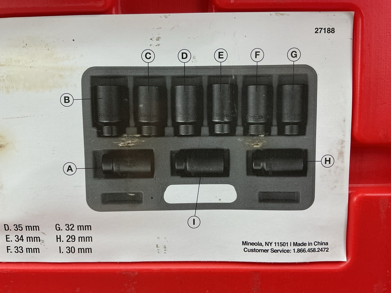 USED #26 OEM Tools 27188 Axle Nut Socket Set - 9 Piece 6 Pt 1/2 Drive Impact