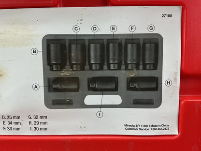 USED #26 OEM Tools 27188 Axle Nut Socket Set - 9 Piece 6 Pt 1/2 Drive Impact