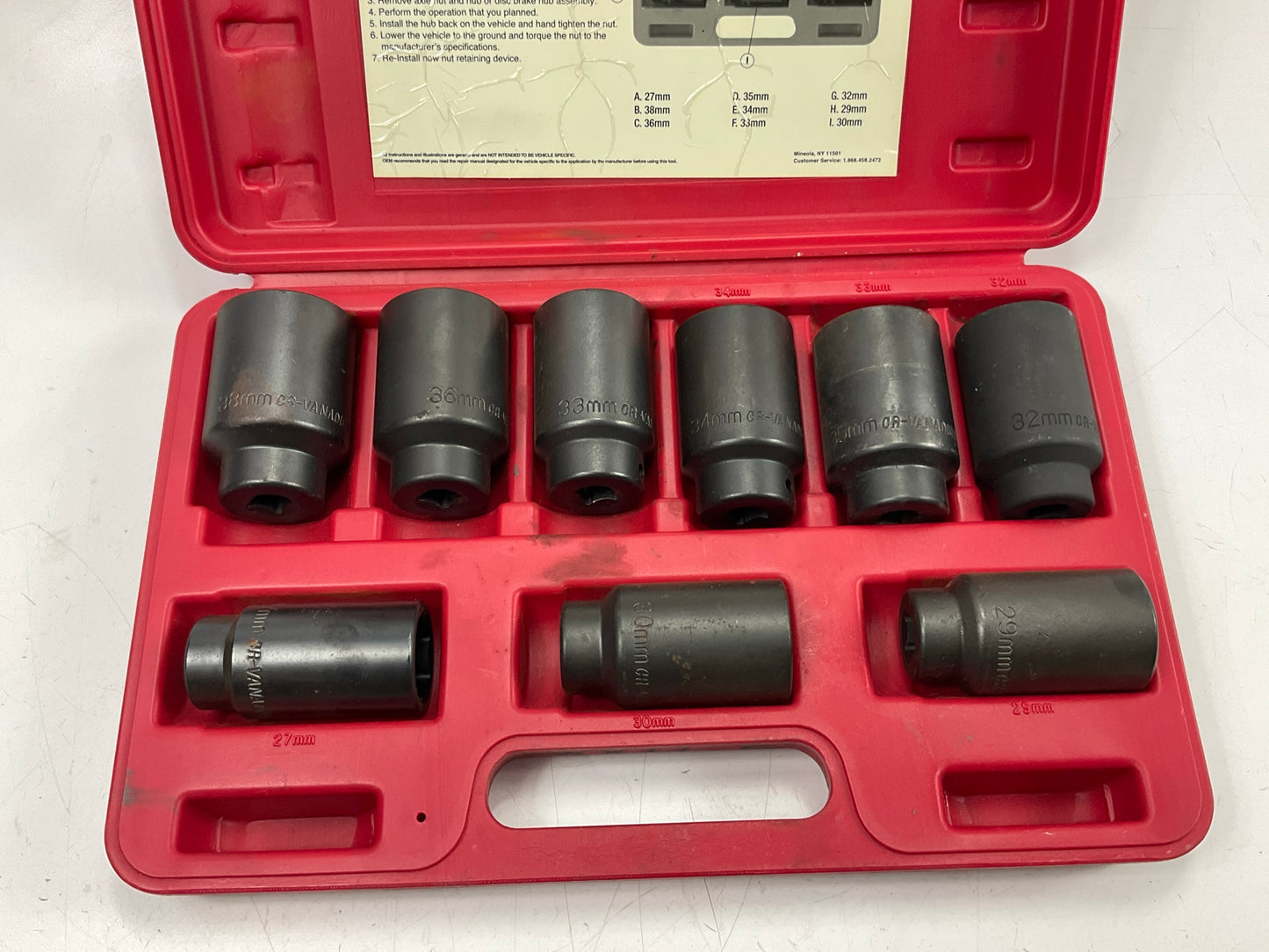 USED #28 OEM Tools 27188 Axle Nut Socket Set - 9 Piece 6 Pt 1/2 Drive Impact