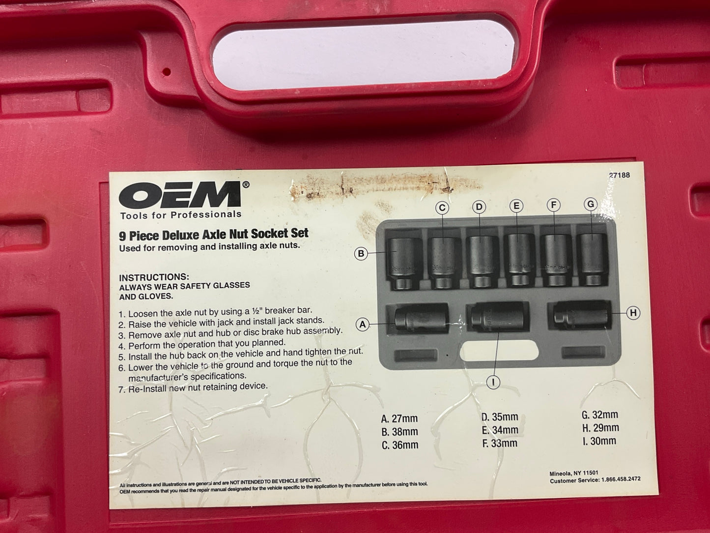USED #28 OEM Tools 27188 Axle Nut Socket Set - 9 Piece 6 Pt 1/2 Drive Impact