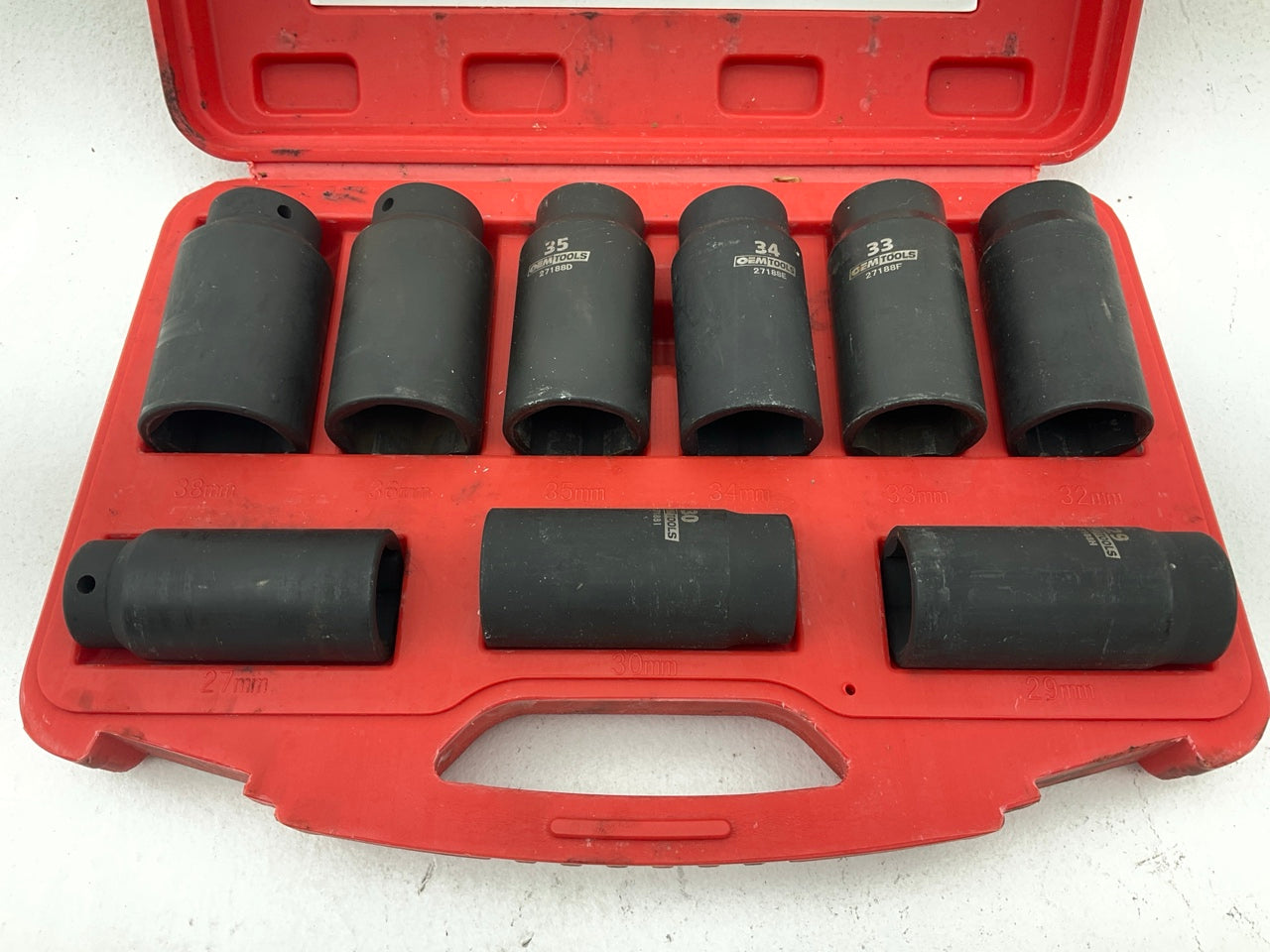 USED 29 OEM Tools 27188 Deluxe Axle Nut Socket Set 9 Piece 6 Pt 1/2 Drive Impact