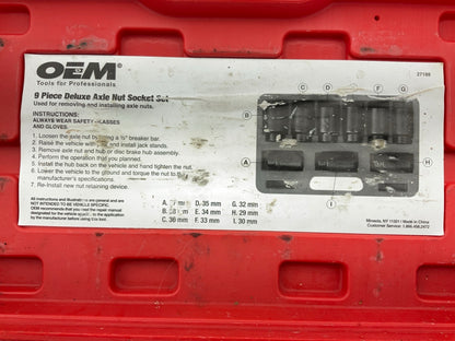 USED 29 OEM Tools 27188 Deluxe Axle Nut Socket Set 9 Piece 6 Pt 1/2 Drive Impact