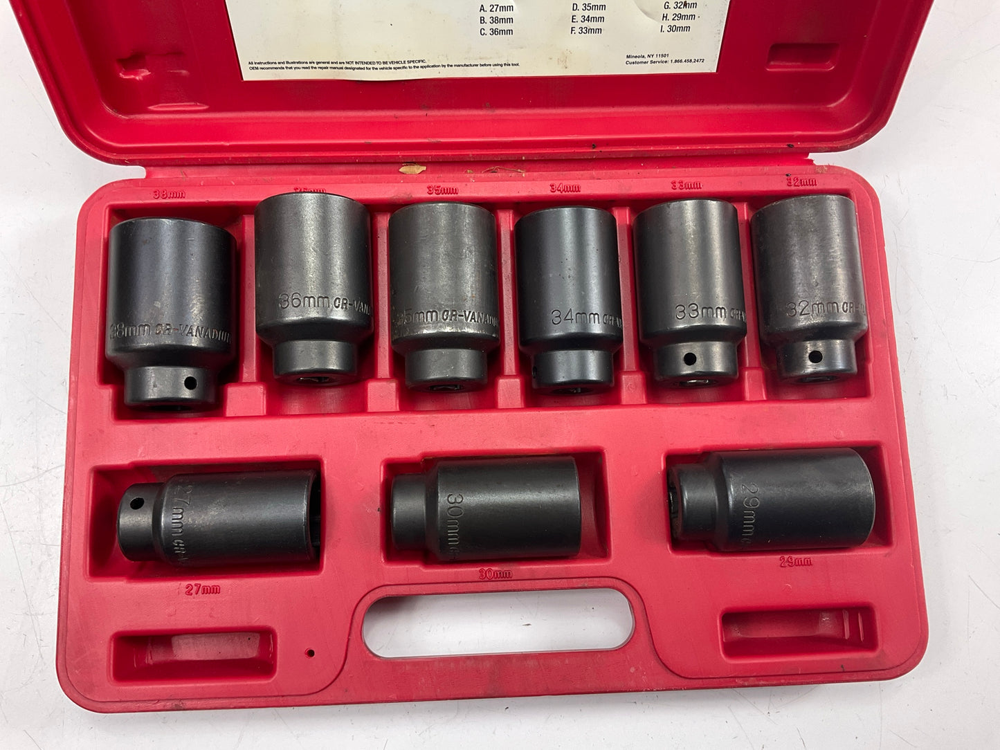 USED #30 OEM Tools 27188 Axle Nut Socket Set - 9 Piece 6 Pt 1/2 Drive Impact