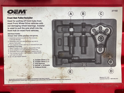 USED #26 OEM Tools 27192 Front Hub Puller Installer Front Wheel Drive Axle Shaft