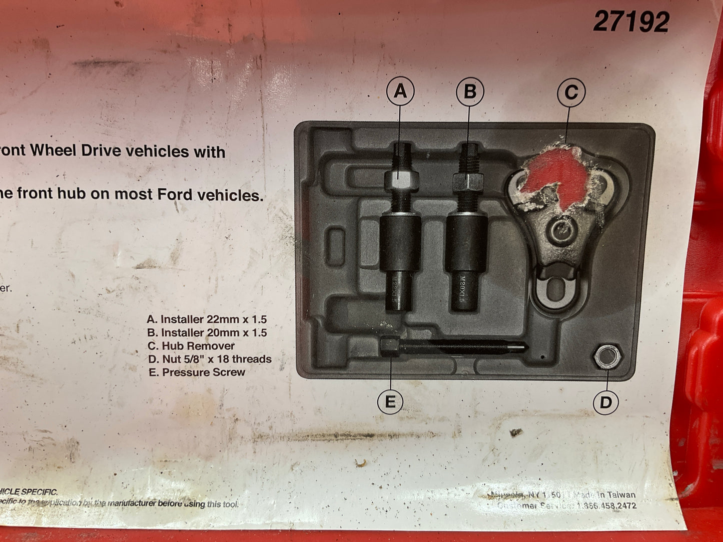 USED #31 OEM Tools 27192 Front Hub Puller Installer Front Wheel Drive Axle Shaft