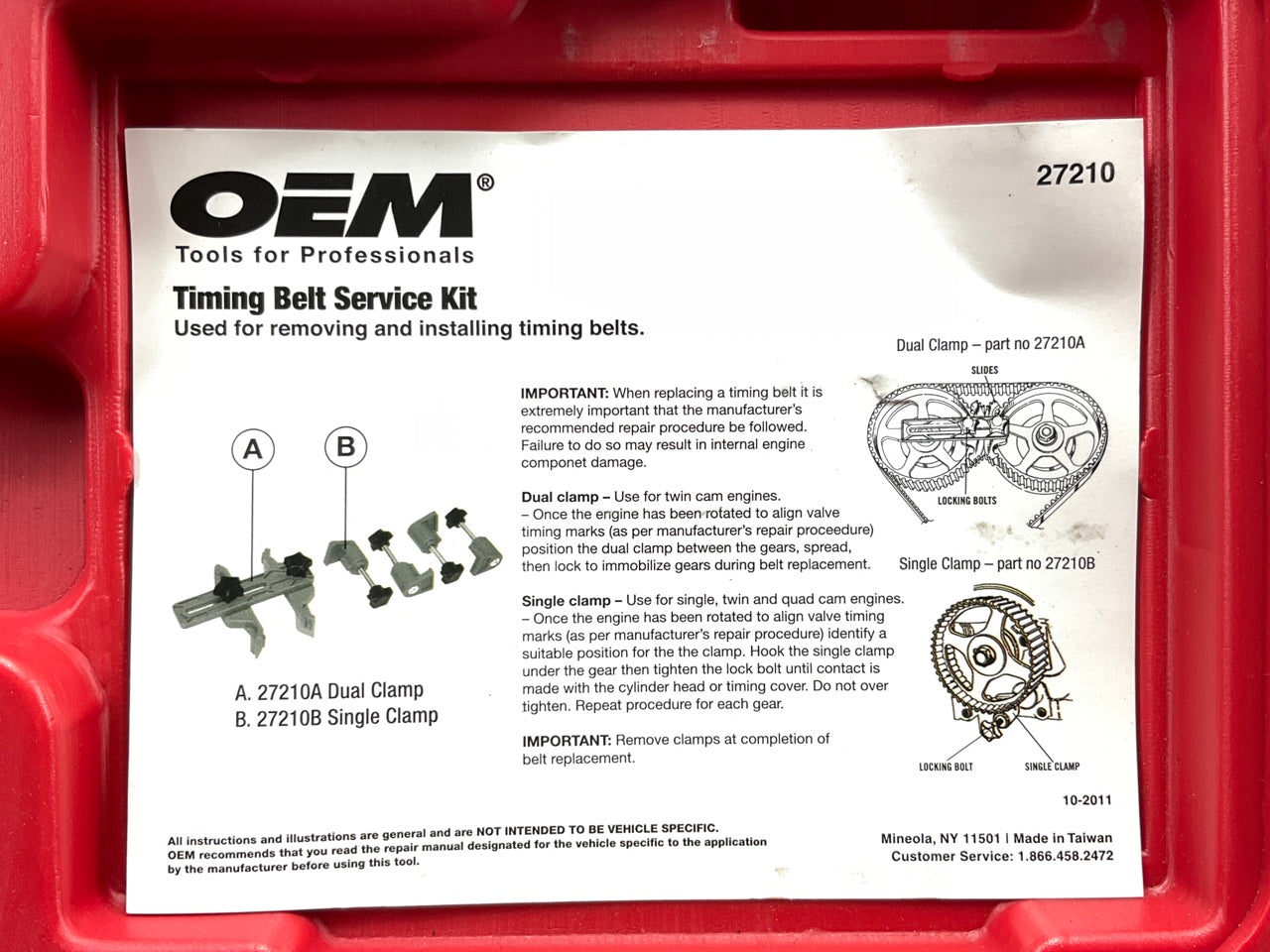 USED #1- OEM TOOLS 27210 Timing Belt Service Kit Tool Set