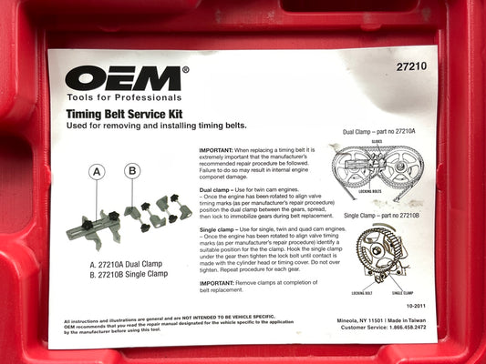 USED #1- OEM TOOLS 27210 Timing Belt Service Kit Tool Set