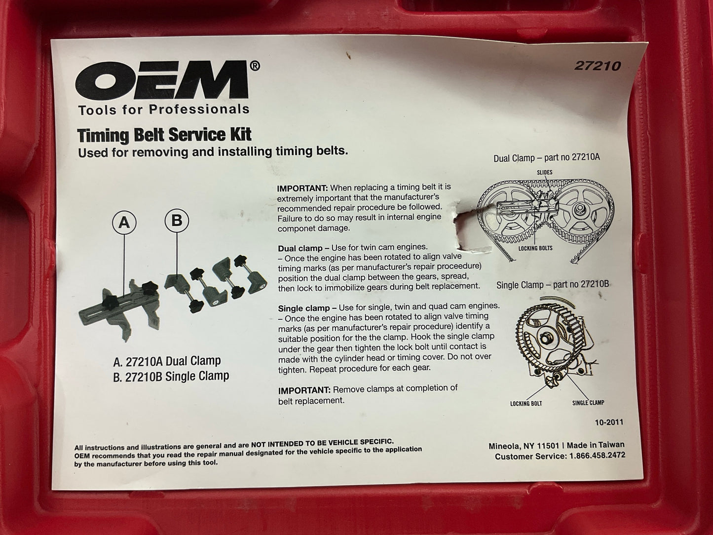 USED #32 - OEM TOOLS 27210 Timing Belt Service Kit Tool Set