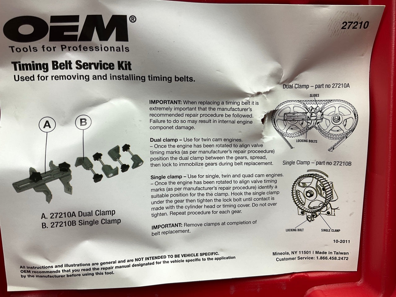 USED #3 - OEM TOOLS 27210 Timing Belt Service Kit Tool Set