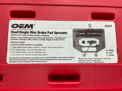 USED #22 - OEM Tools 27277 Dual / Single Disc Brake Caliper Piston Pad Spreader